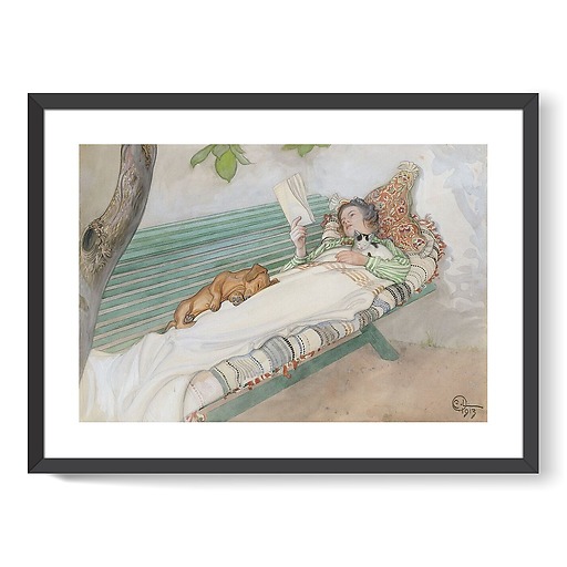 Jeune femme allongée sur un banc (affiches d'art encadrées)