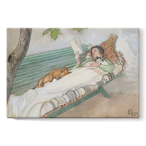Young woman lying on a bench (stretched canvas)