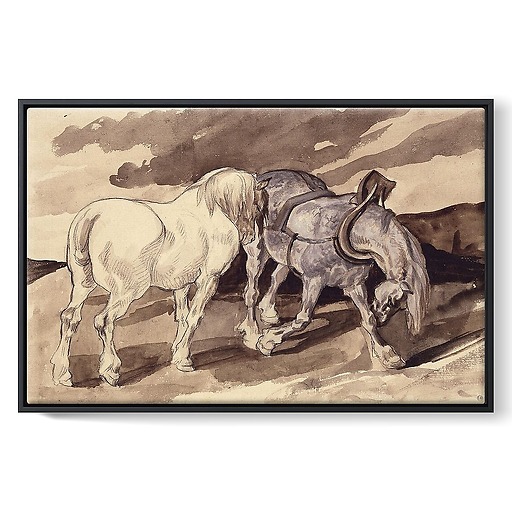 Deux chevaux de charrette dételés (toiles encadrées)