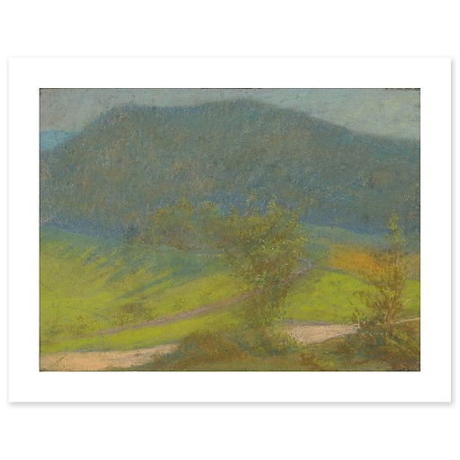 Paysage de montagne avec arbres au premier plan (affiches d'art)