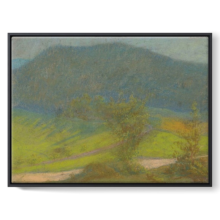 Mountain landscape with trees in the foreground (framed canvas)