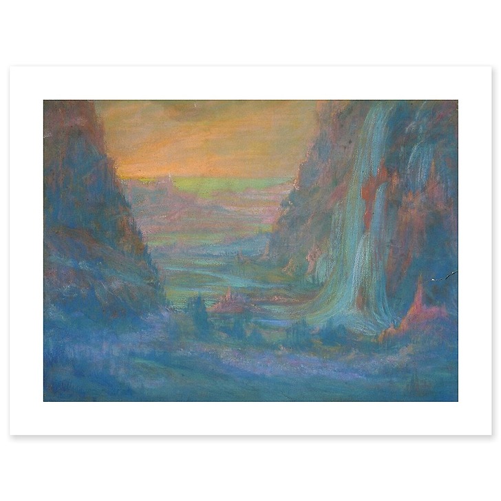 Mountain landscape with waterfall at sunset (art prints)