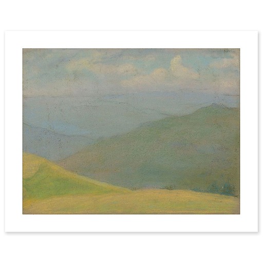 Paysage de montagne avec prairie jaune au premier plan (affiches d'art)