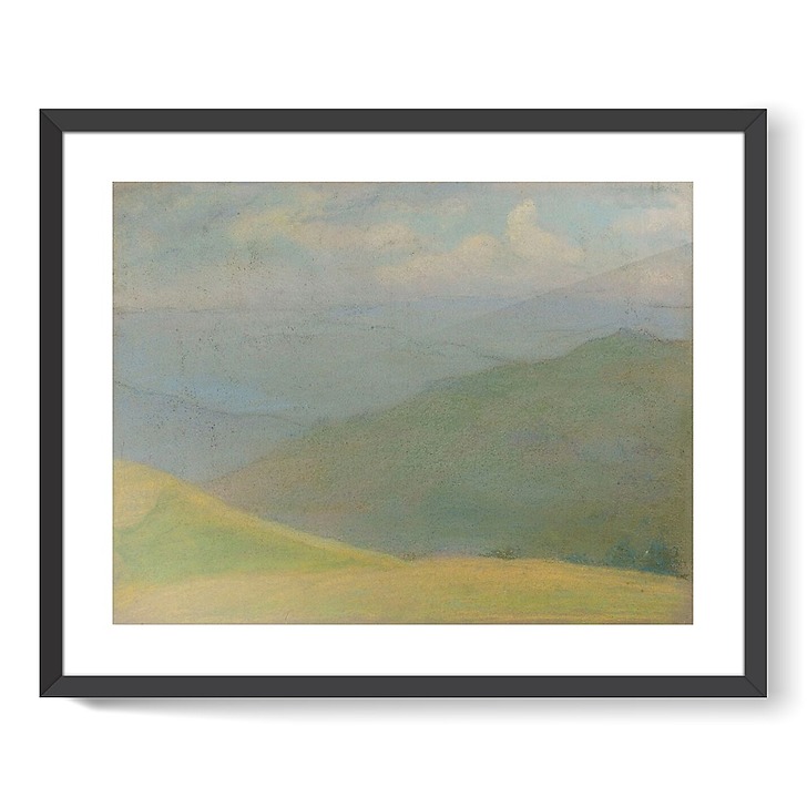 Mountain landscape with yellow meadow in the foreground (framed art prints)
