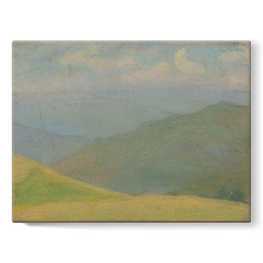Mountain landscape with yellow meadow in the foreground (stretched canvas)