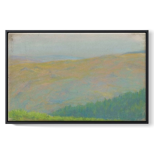 Mountain landscape with fir forest in the foreground (framed canvas)
