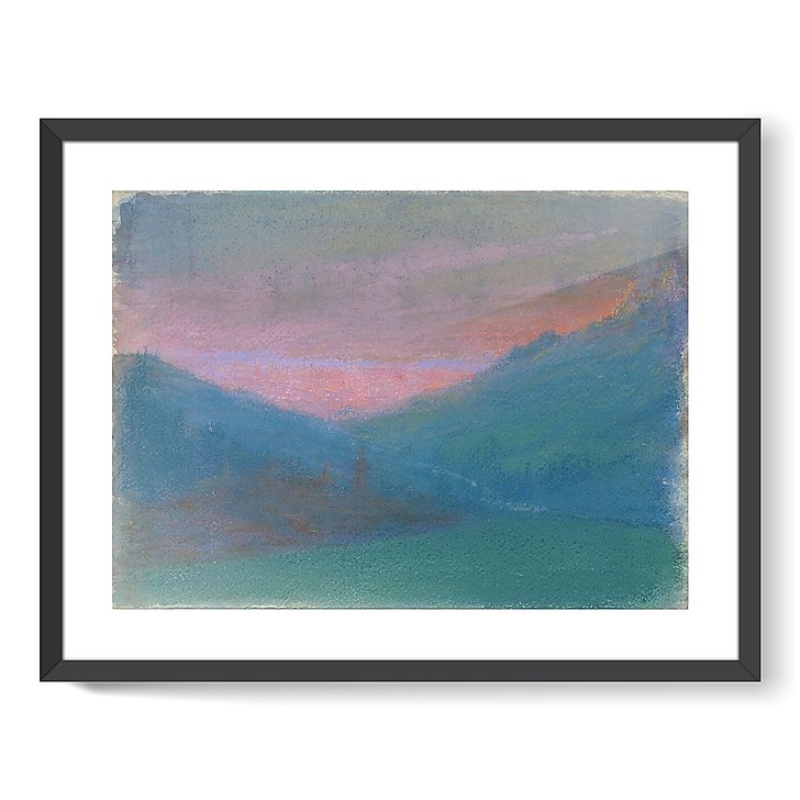 Paysage de montagne au soleil couchant (affiches d'art encadrées)