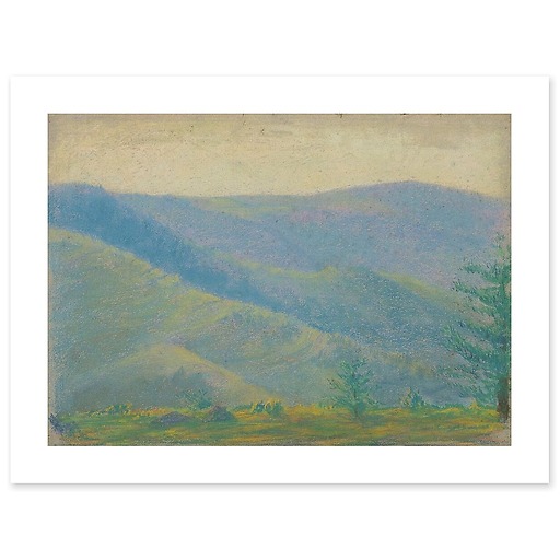 Paysage de montagne avec sapins au premier plan (affiches d'art)