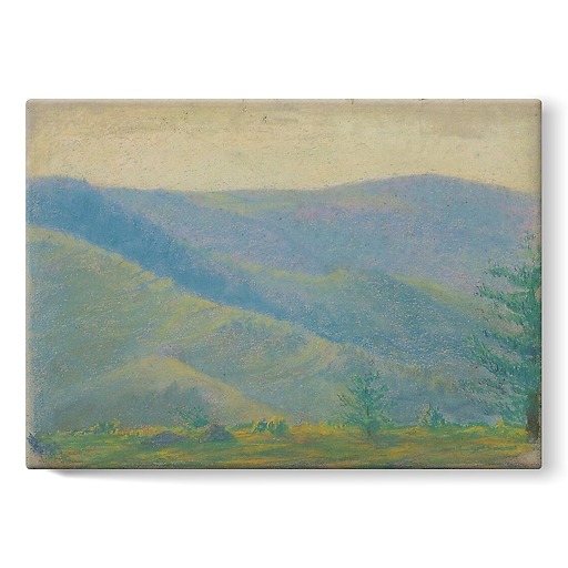 Mountain landscape with fir trees in the foreground (stretched canvas)