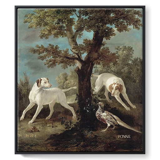 Perle and Ponne, dogs from the pack of Louis XV oudry (framed canvas)