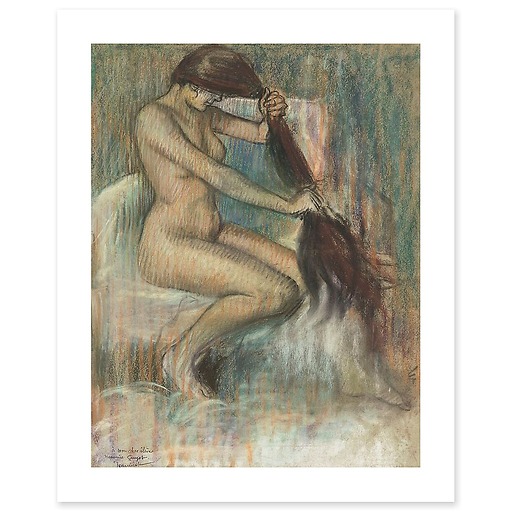 Woman combing her hair (canvas without frame)