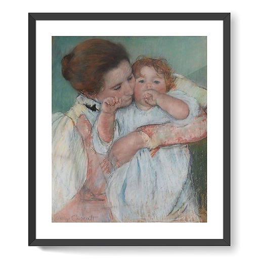 Mère et enfant sur fond vert ou Maternité (affiches d'art encadrées)