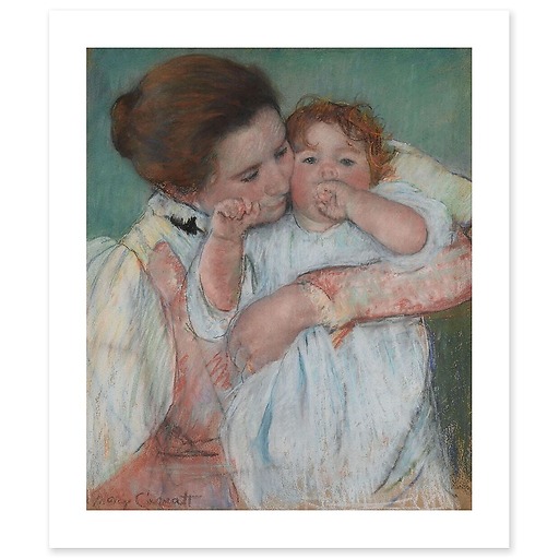 Mother and child on green background or Maternity (canvas without frame)