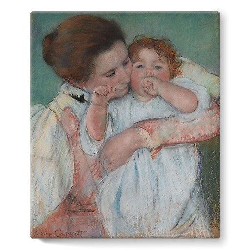 Mother and child on green background or Maternity (stretched canvas)