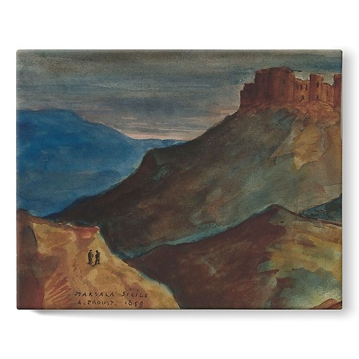 Castle on an eminence, and in the foreground, two characters on a hill (stretched canvas)