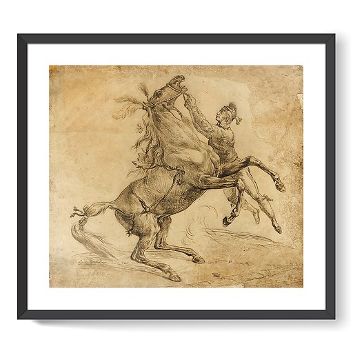 Horse held at the bridle, bending up (framed art prints)