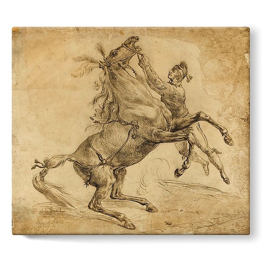 Horse held at the bridle, bending up (stretched canvas)