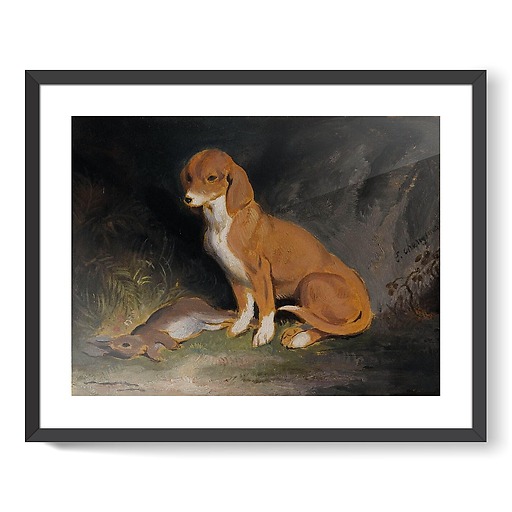 Dog guarding a dead rabbit (framed art prints)