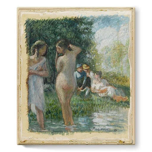 Group of swimmers by the water's edge (stretched canvas)