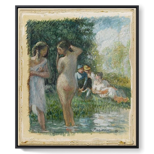Group of swimmers by the water's edge (framed canvas)