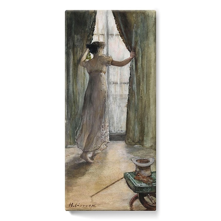 Jeune femme debout, vue de dos, devant une fenêtre (toiles sur châssis)