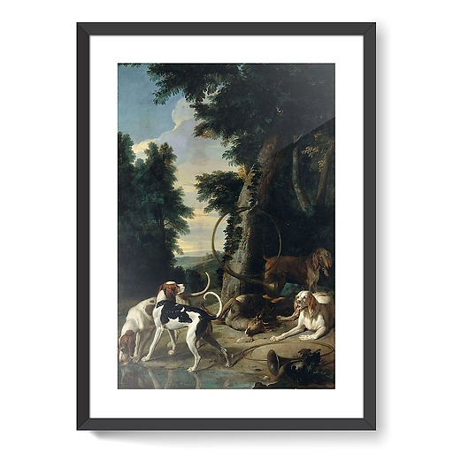 Four dogs around a deer wounded to death (framed art prints)