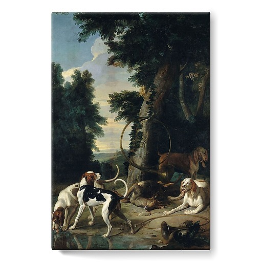 Four dogs around a deer wounded to death (stretched canvas)