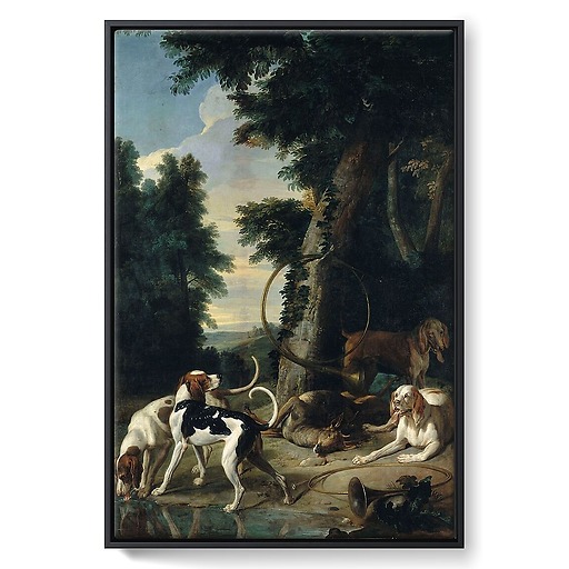 Four dogs around a deer wounded to death (framed canvas)