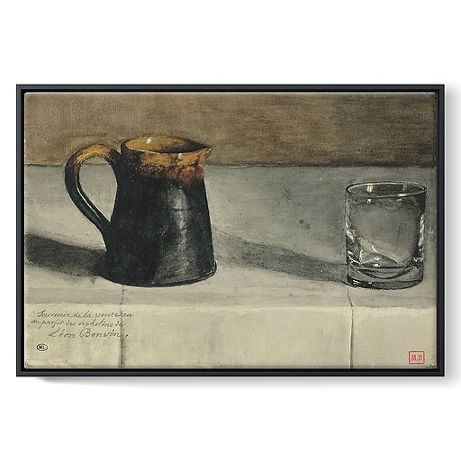Still life: jug and glass on a table (framed canvas)