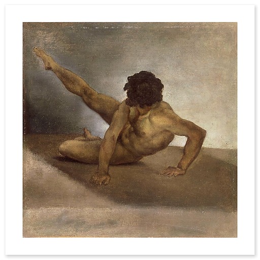 Naked man knocked over on the ground (art prints)
