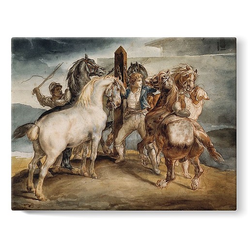 The horse market: five horses on the picket line (stretched canvas)