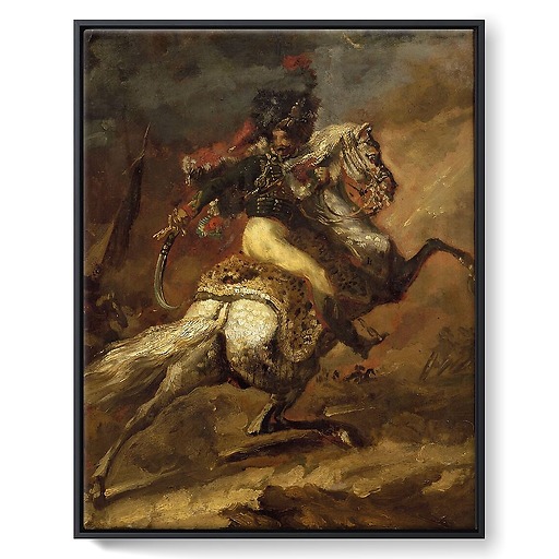 Hunter's officer on horseback loading, sketch (framed canvas)
