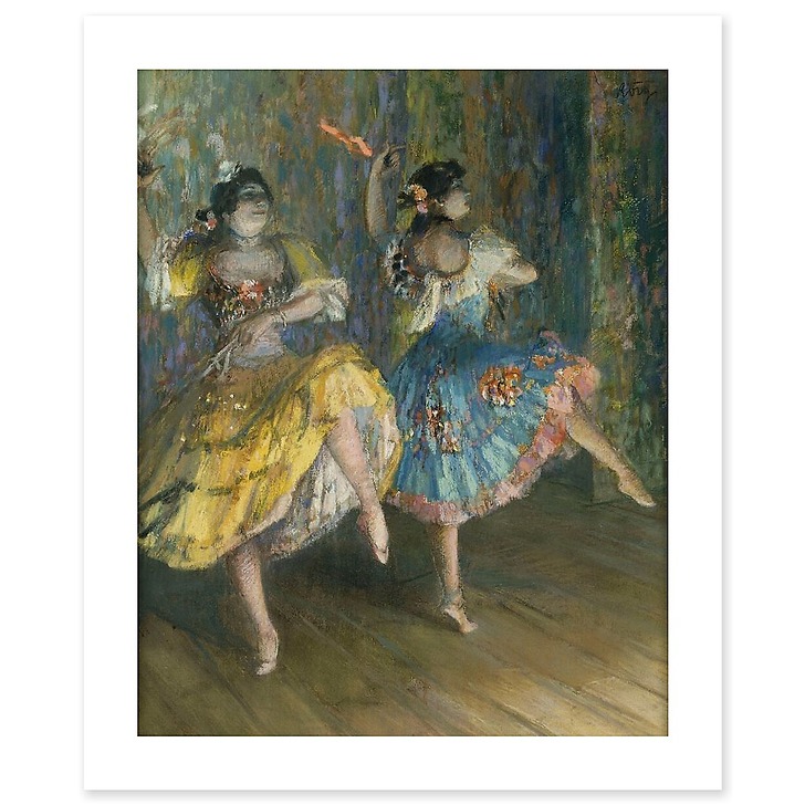 Deux danseuses espagnoles, sur scène, jouant des castagnettes (affiches d'art)