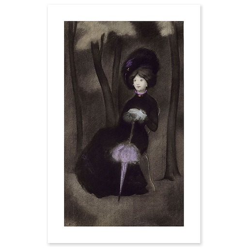 Young woman with a purple umbrella (art prints)