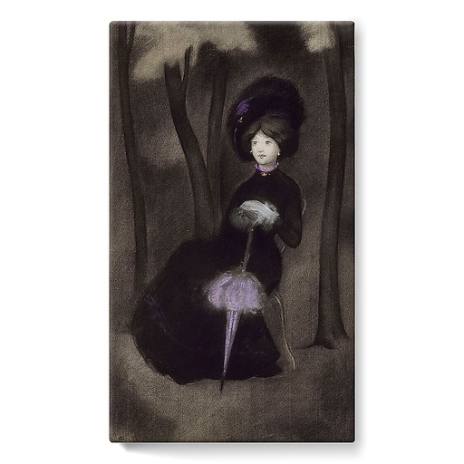 Young woman with a purple umbrella (stretched canvas)