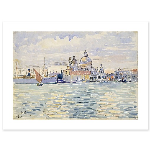 Venise, le canal avec des bateaux à voiles et au fond la Salute (affiches d'art)