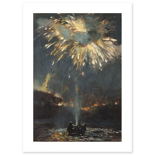 Large jet of water and fireworks (art prints)