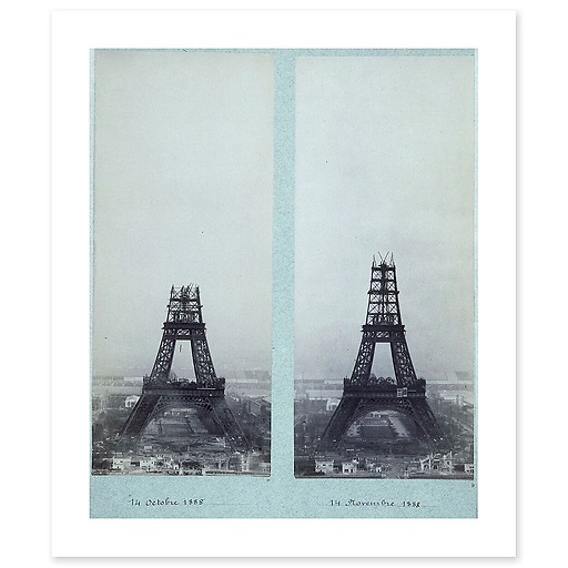 The construction of the Eiffel Tower seen from one of the towers of the Trocadero Palace (art prints)