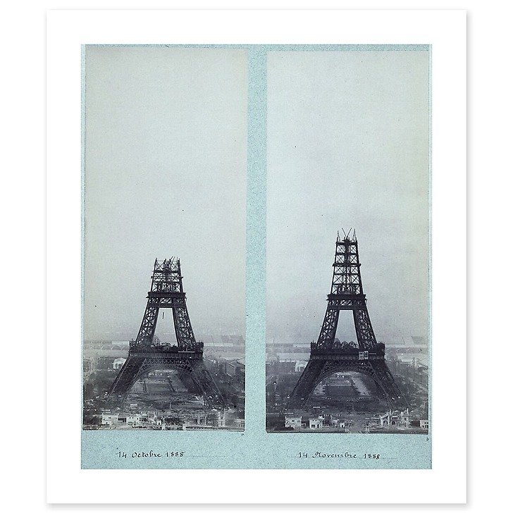 The construction of the Eiffel Tower seen from one of the towers of the Trocadero Palace (art prints)