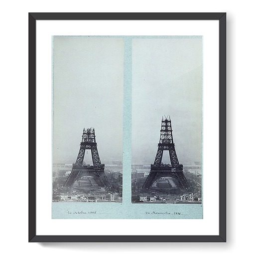 La construction de la Tour Eiffel vue de l'une des tours du palais du Trocadéro (affiches d'art encadrées)