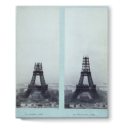The construction of the Eiffel Tower seen from one of the towers of the Trocadero Palace (stretched canvas)
