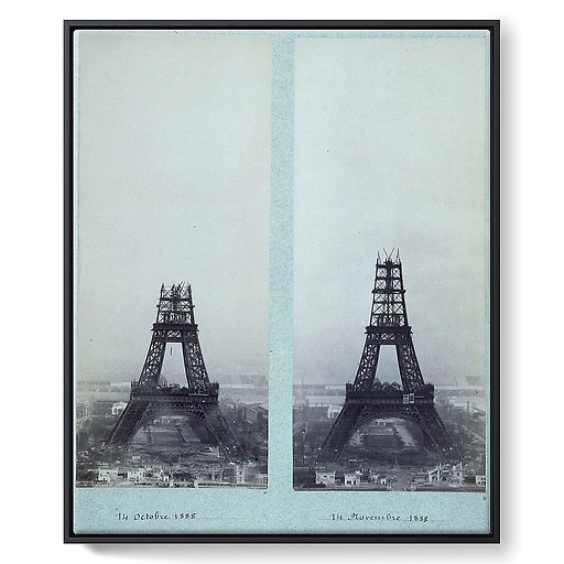The construction of the Eiffel Tower seen from one of the towers of the Trocadero Palace (framed canvas)