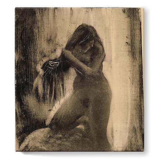 Woman, naked, doing her hair (stretched canvas)