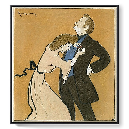 Portrait of Mrs. Simone decorating her husband the actor the Bargy (framed canvas)