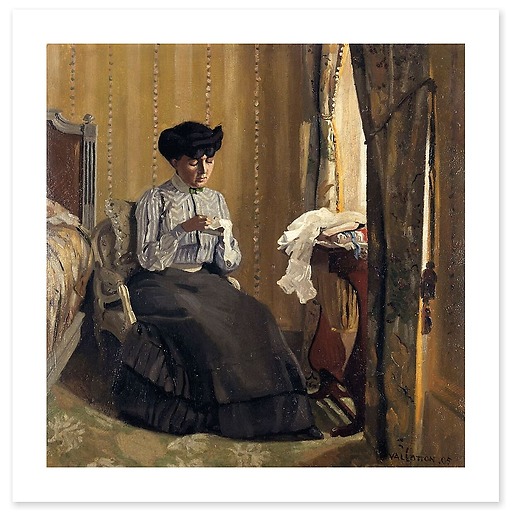 Femme cousant dans un intérieur (toiles sans cadre)