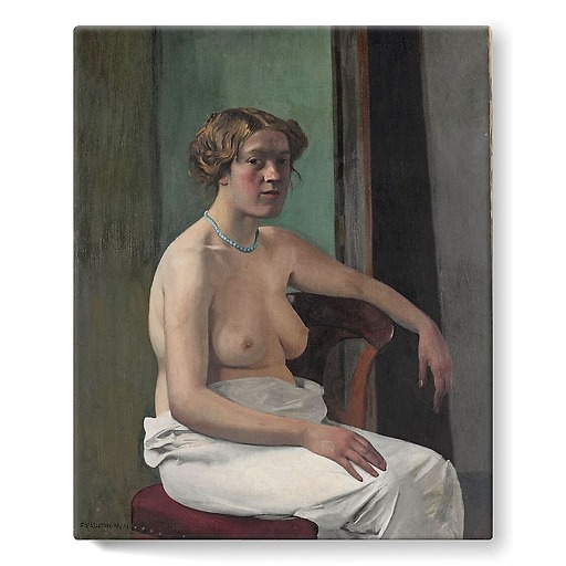 Woman sitting half-naked (stretched canvas)