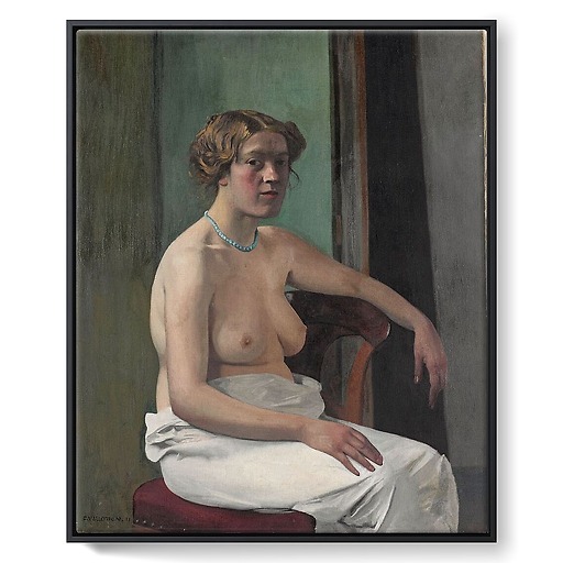 Woman sitting half-naked (framed canvas)