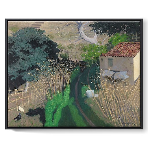 House and reeds (framed canvas)