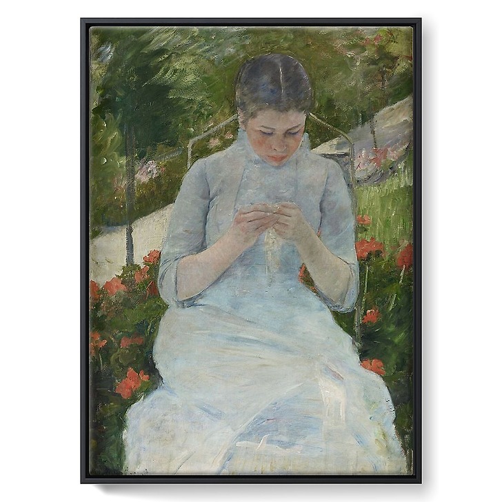 Jeune fille au jardin, dit aussi Femme cousant dans un jardin (toiles encadrées)