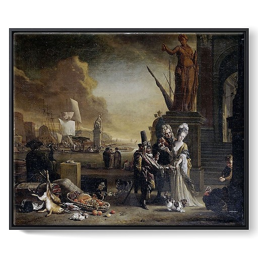 Southern seaport with trinket seller (framed canvas)